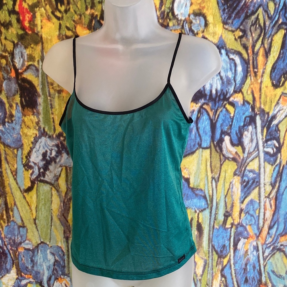 🌺Vintage, Sleek, Semi Sheer, Emerald Green, Camisole Top by Guess in M.